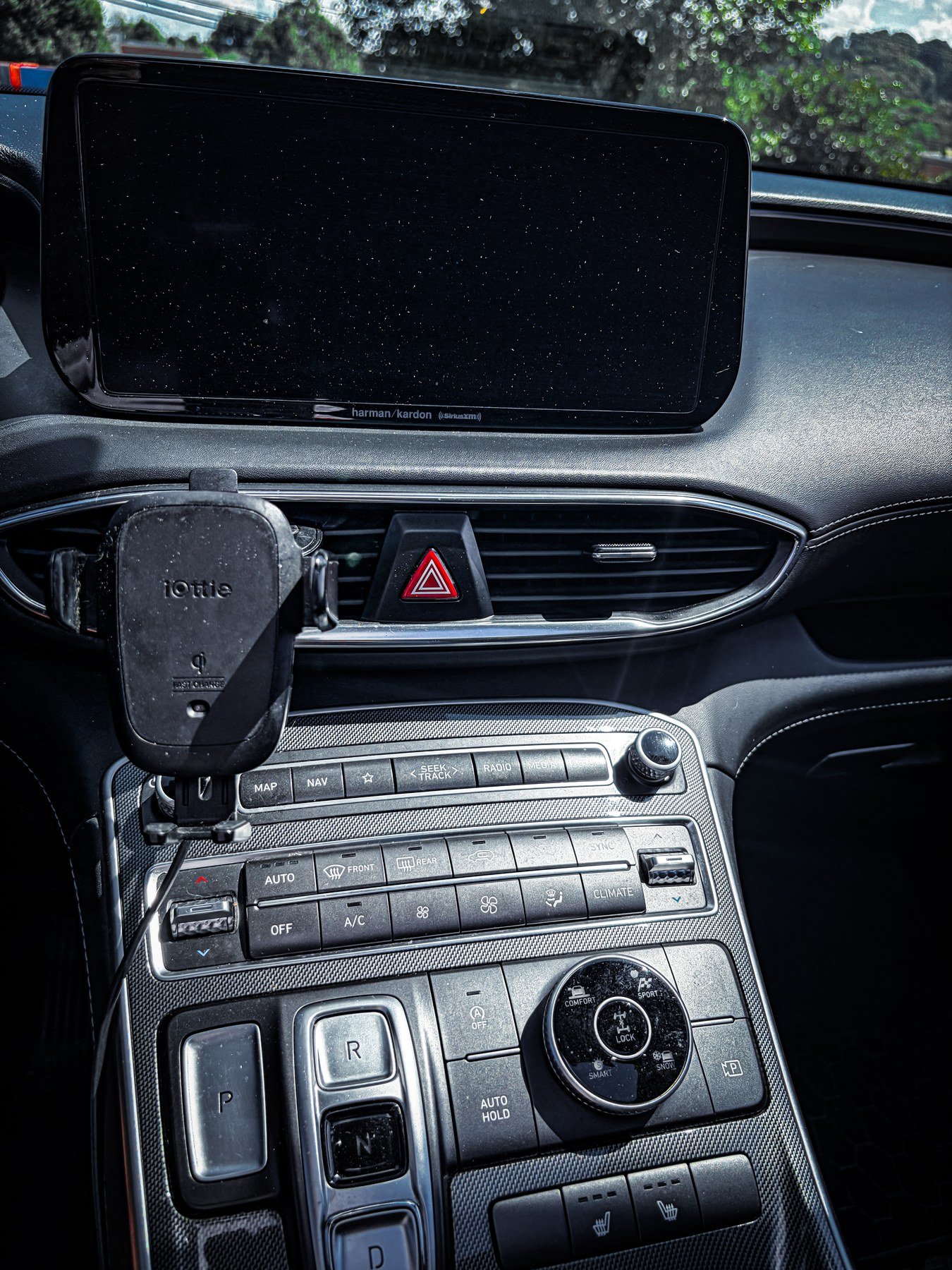 Front console and navigation display inside the SUV